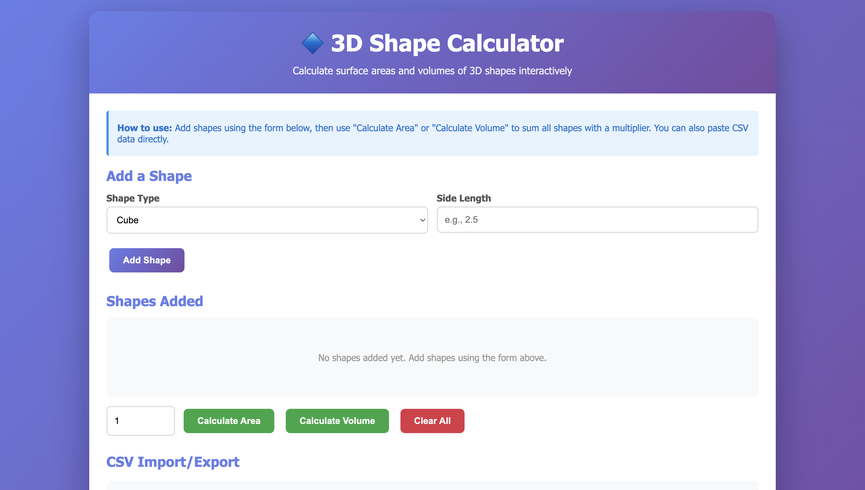 3D Shape Calculator